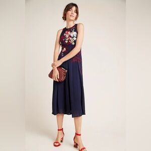 Anthropologie Tanzine Embroidered Floral Midi Dress - Sz 0P